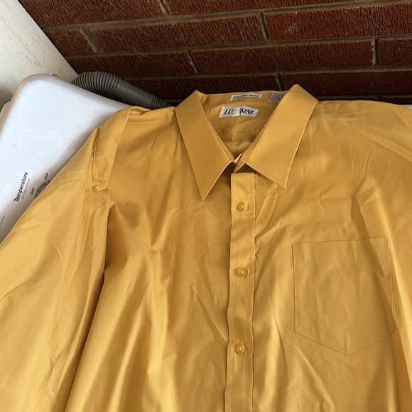 Lucasini Gold Long Sleeves Button Dress Shirt Single Needle Tailoring 22 34/35 - Picture 12 of 16